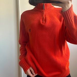 orange zip up thick material warm sweater